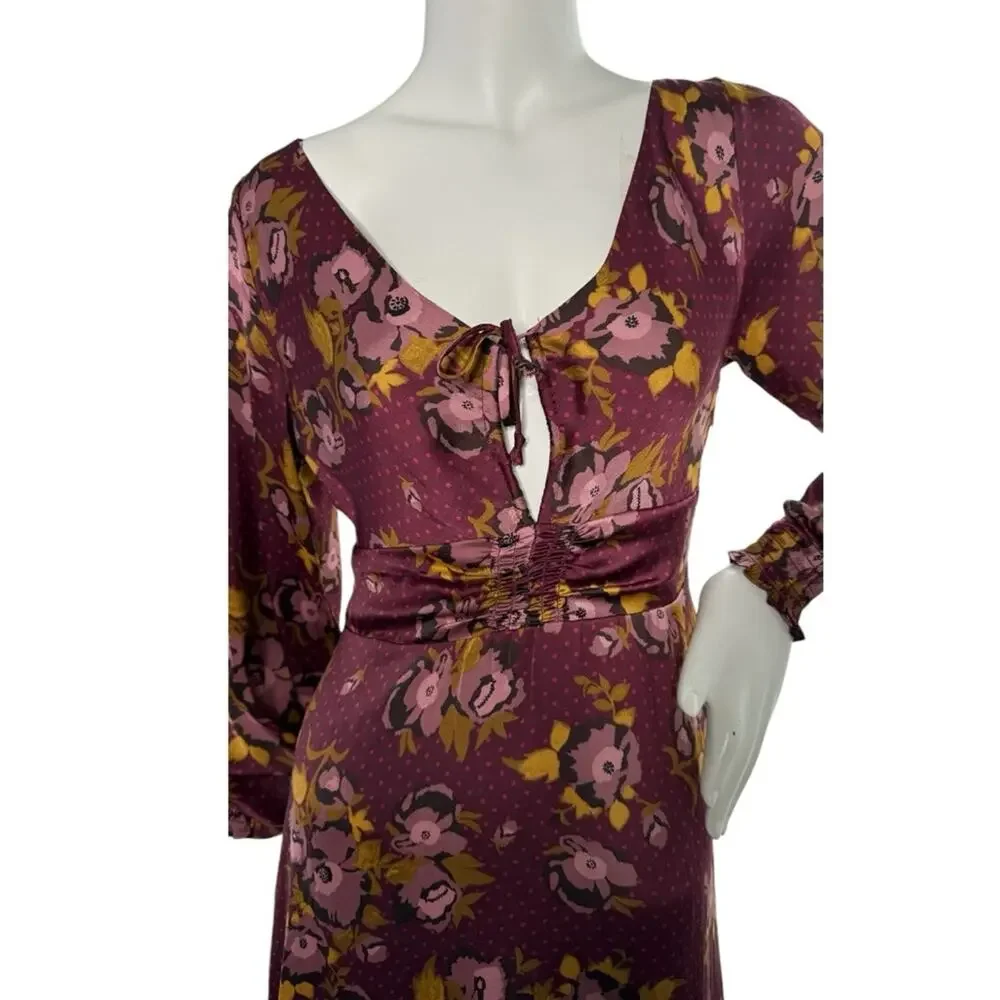 Free People Purple Floral Womens Floral Fit & Flare Dress, Purple Size Small